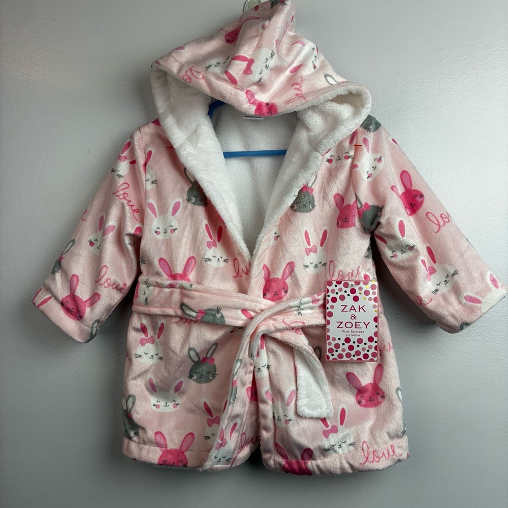 Zak & Zoey NWT Baby Girls Plush Hooded Bathrobe